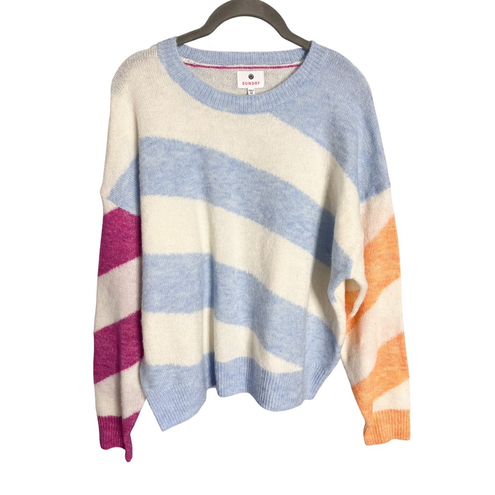 Anthropologie x Sundry Diagonal Striped Sweater Size XS Pastel Oversized Cozy - Picture 4 of 7